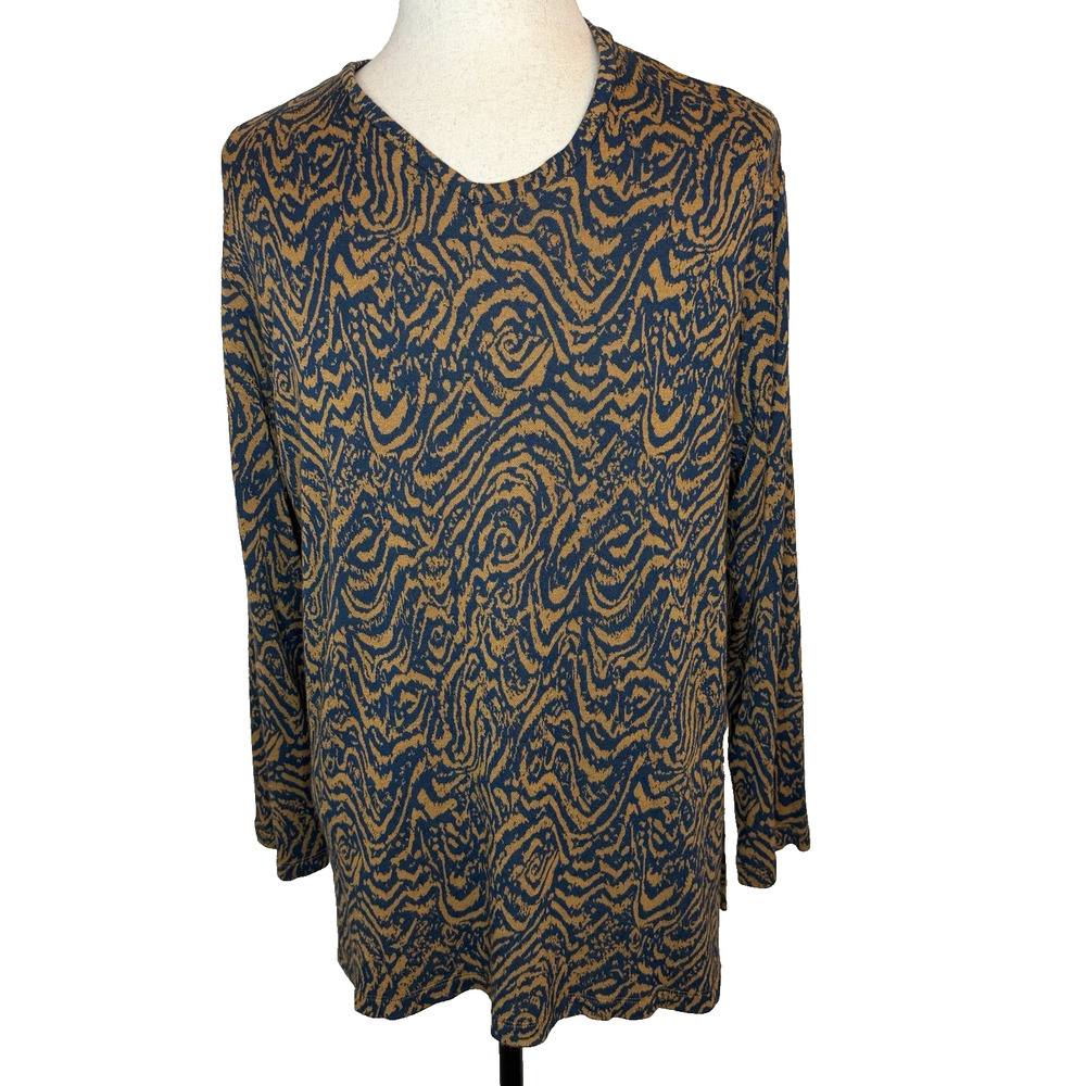 Masai Copenhagen Women’s Knit Pullover Tunic Top 2XL Abstract Print Teal & Tan